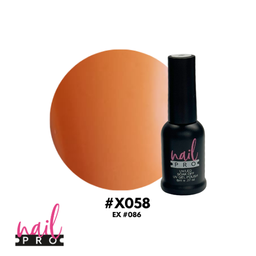 NAIL PRO Esmalte Permanente 8 ml X058 (ex086) Naranjo Pastel Fluor