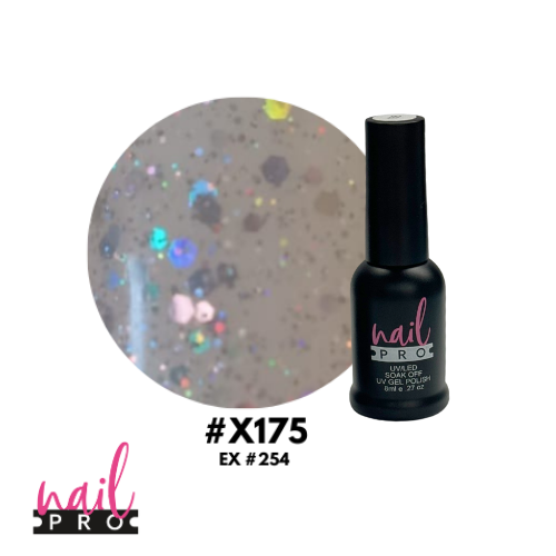 NAIL PRO Esmalte Permanente 8 ml X175 (ex254) Glitter Traslúcido holo