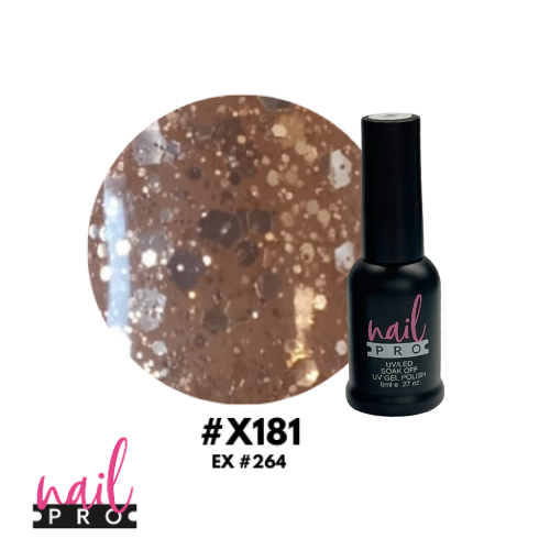 NAIL PRO Esmalte Permanente 8 ml X181 (ex264) Glitter dorado