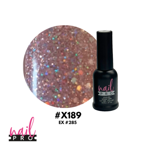 NAIL PRO Esmalte Permanente 8 ml X189 (ex285) Rosado con glitter