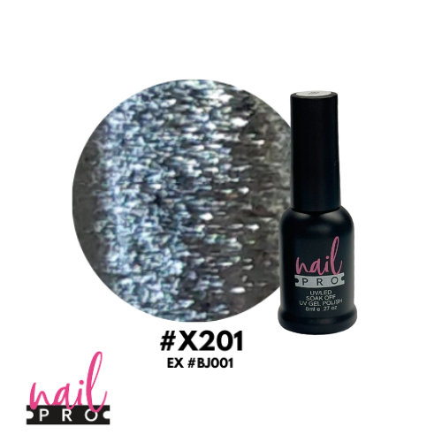 NAIL PRO Esmalte Permanente 8 ml X201 (exBJ001) Plateado glitter intenso